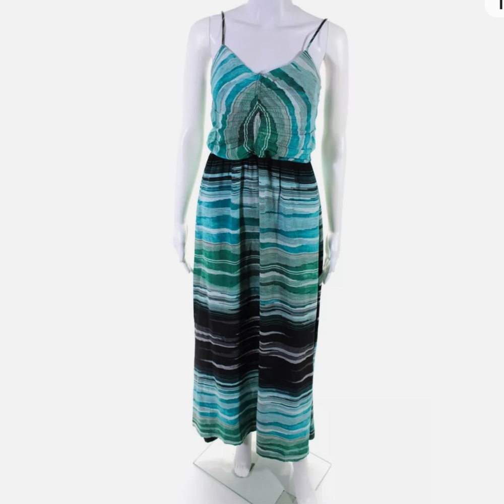 Parker Womens Matte Silk Striped Sleeveless A-Line Maxi Dress Green Size XS